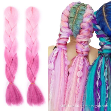 High Quality Ombre Pink 24 Inch PROTECTIVE STYLE LIGHTWEIGHT Jumbo Braids Braiding Hair Easy Braiding Synthetic Hair Extensions